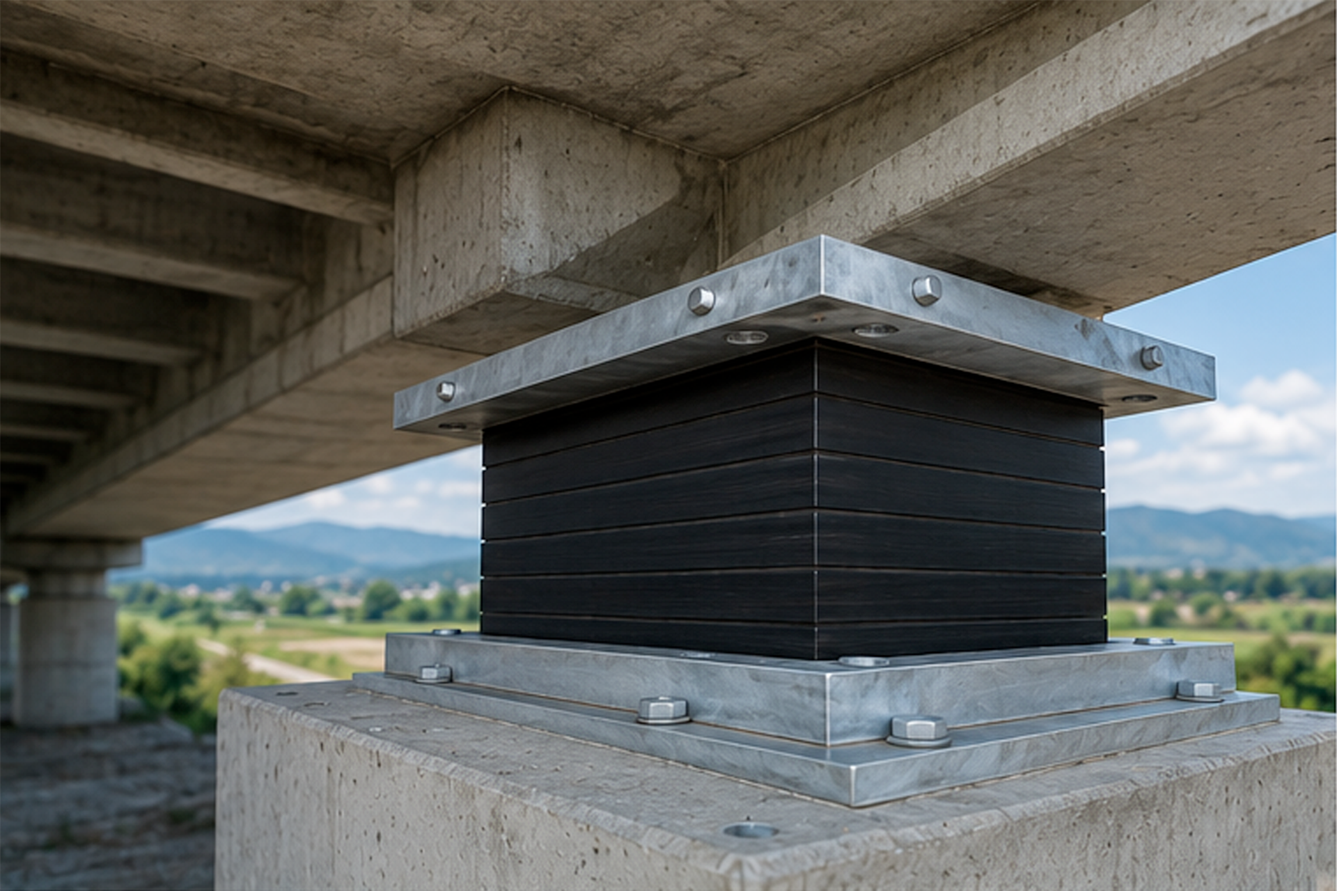 Apoyo de polímero instalado en pilar de puente